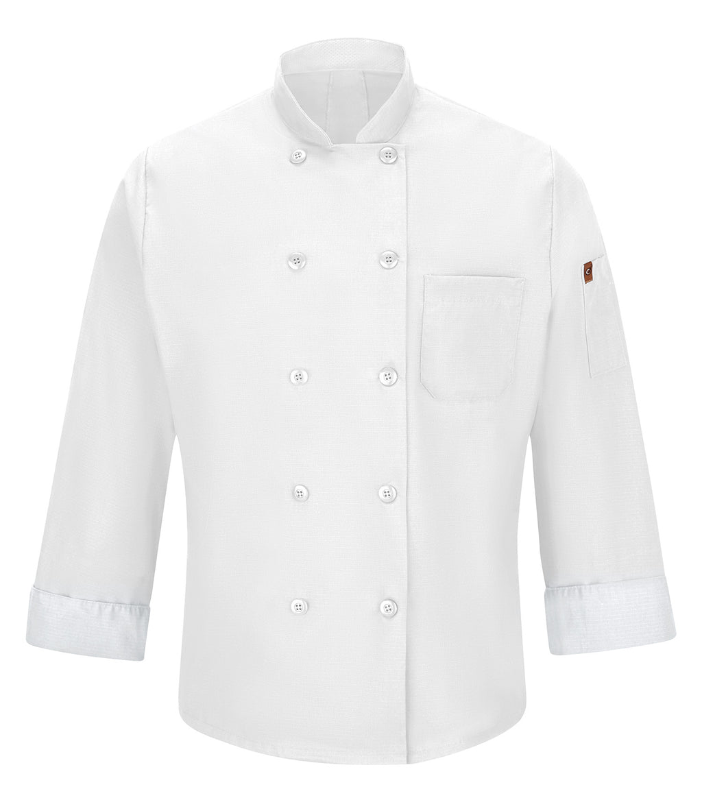 RED KAP&reg; CHEF DESIGNS&reg; CHEF COAT WITH OILBLOK + MIMIX™. 042X - Special Order - XPRESS Feature Item