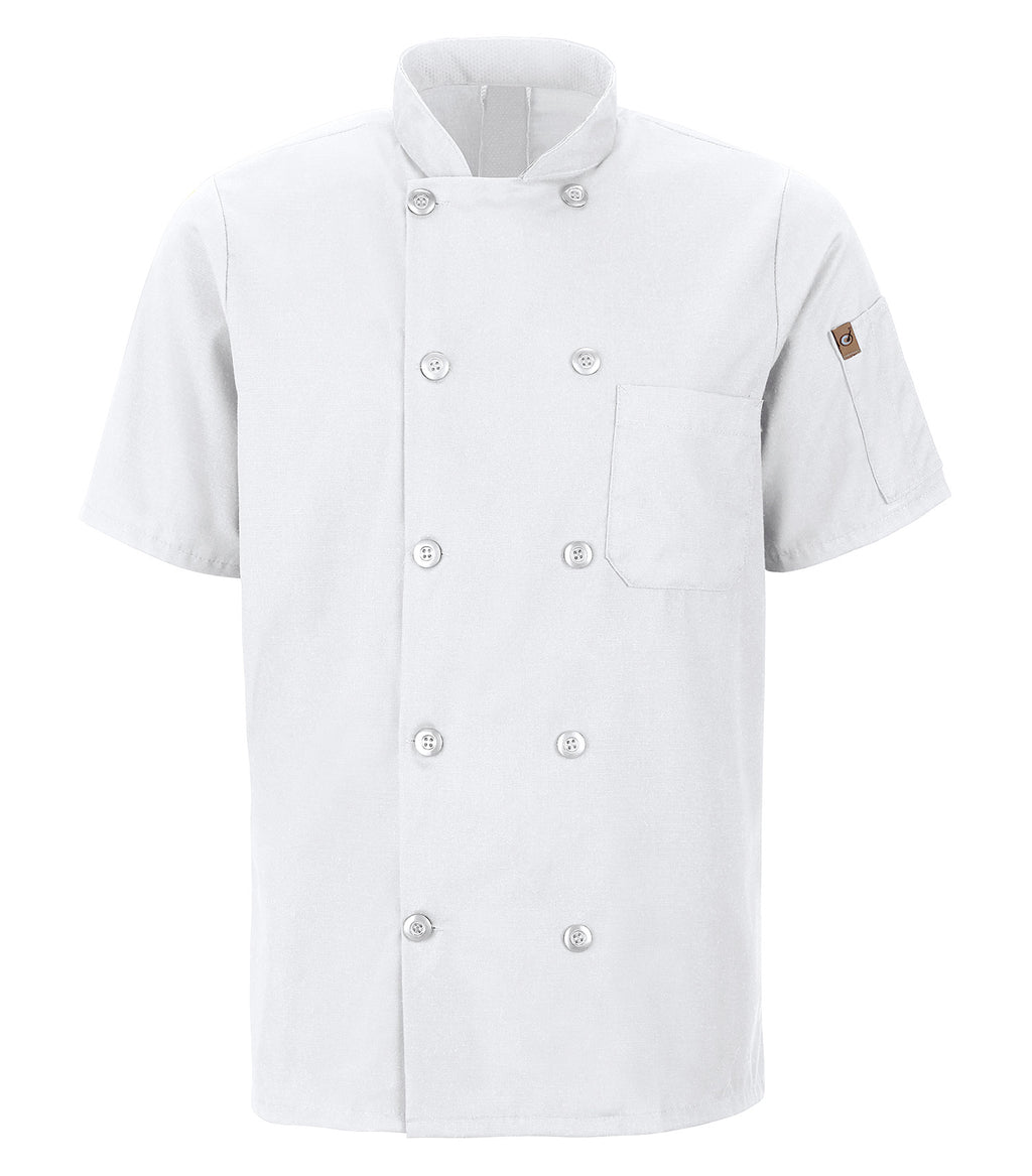 RED KAP&reg; CHEF DESIGNS&reg; SHORT SLEEVE CHEF COAT WITH OILBLOK + MIMIX™
