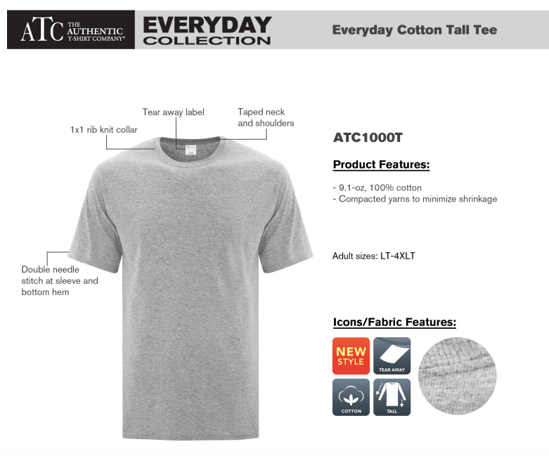 ATC™ EVERYDAY COTTON TALL TEE. ATC1000T image 1
