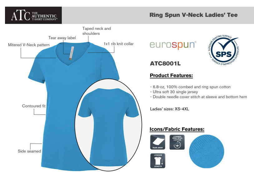 ATC™ EUROSPUN® RING SPUN V-NECK LADIES' TEE. ATC8001L image 2