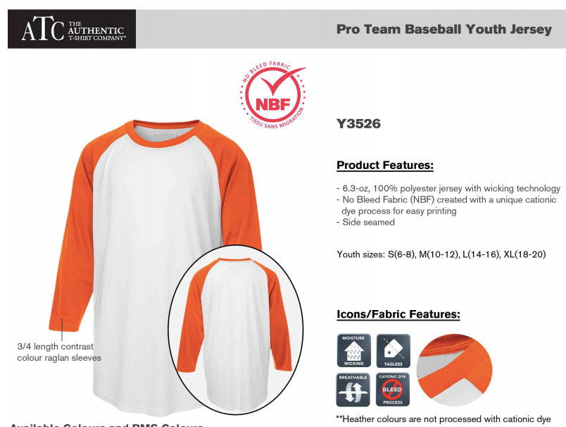 ATC™ PRO TEAM BASEBALL YOUTH JERSEY. Y3526 image 1