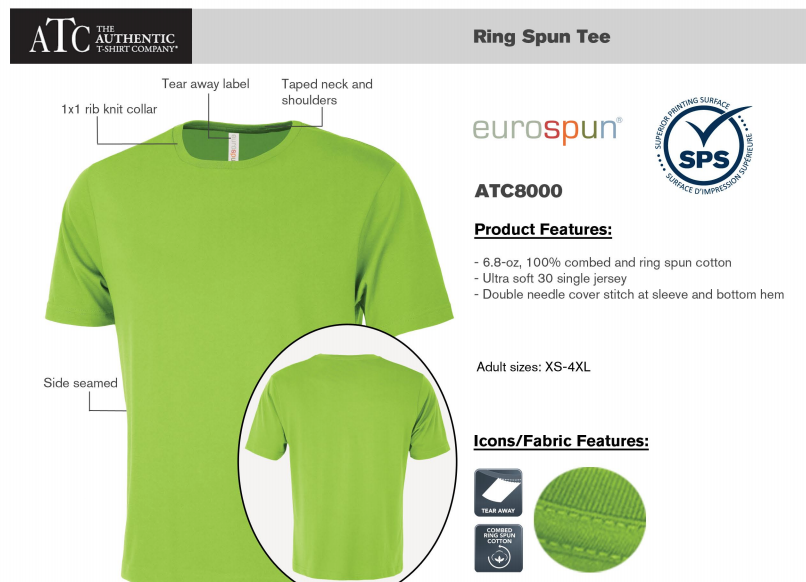ATC™ EUROSPUN® RING SPUN TEE. ATC8000 image 2