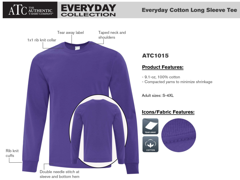 ATC™ EVERYDAY COTTON LONG SLEEVE TEE. ATC1015 image 1