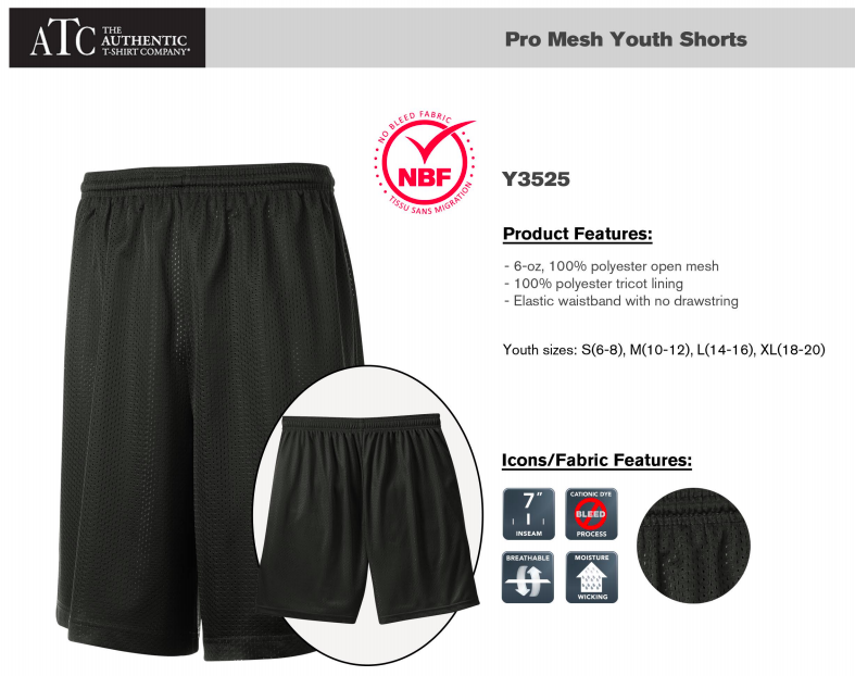 ATC™ PRO MESH YOUTH SHORTS. Y3525 image 1
