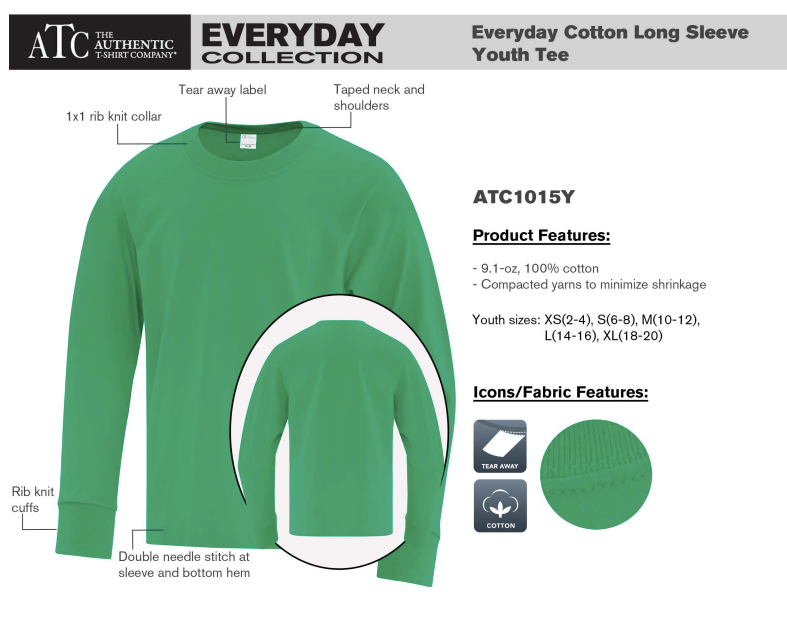 ATC™ EVERYDAY COTTON LONG SLEEVE YOUTH TEE. ATC1015Y image 1