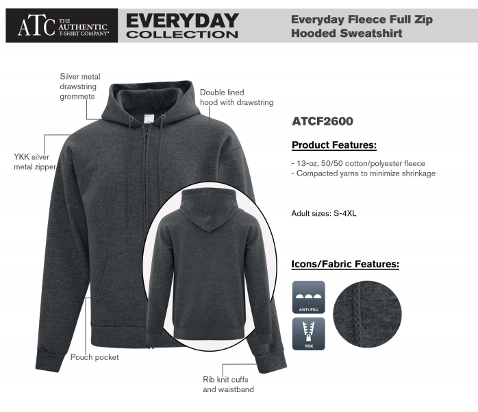 ATC™ EVERYDAY FLEECE FULL ZIP HOODED SWEATSHIRT. ATCF2600 image 2